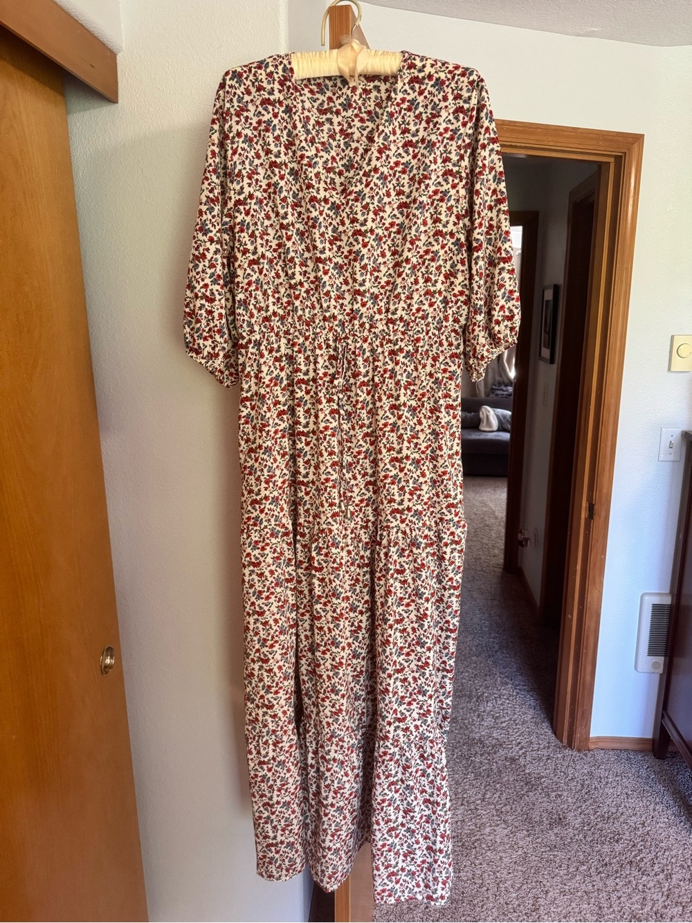 Floral Maxi Dress with Red, Blue & light pink Print